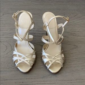 Dior Leather Strap Heeled Sandals in Light Gold